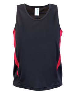 kids poly sports singlet blackred 14
