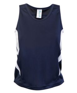 kids poly sports singlet navywhite 14