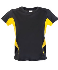Kids Sports Tee - Cool Dry Tshirt - Black/Yellow, 8