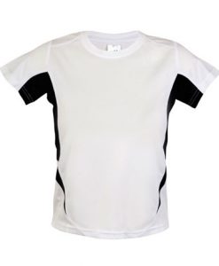 Kids Sports Tee - Cool Dry Tshirt - White/Black, 12
