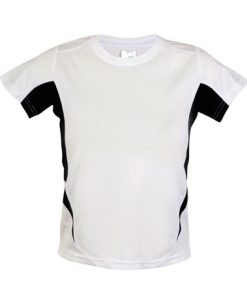 Kids Sports Tee - Cool Dry Tshirt - White/Black, 6