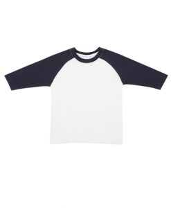 Kids Two Tone 3/4 Tee - White Body/Navy Trim, 10